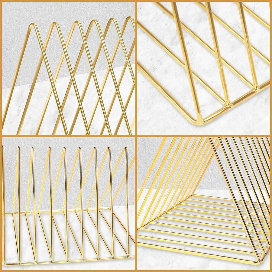 Goud Tijdschriften Houder Rek Driehoek- 9 Vaks Metaal Bureau Organizer Huis Boekenplank Badkamer Opslag
