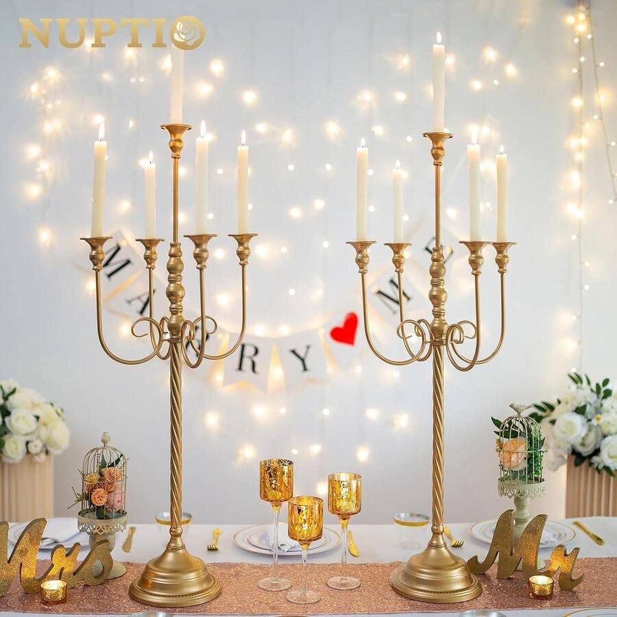 Gouden 94cm Hoog 5 Arm Vloer Staande Kandelaars Kerst Tafel Centrepiece Vintage Candleardra Voor Bruiloft Receptie Vakantie Feest Schoorsteenmantel