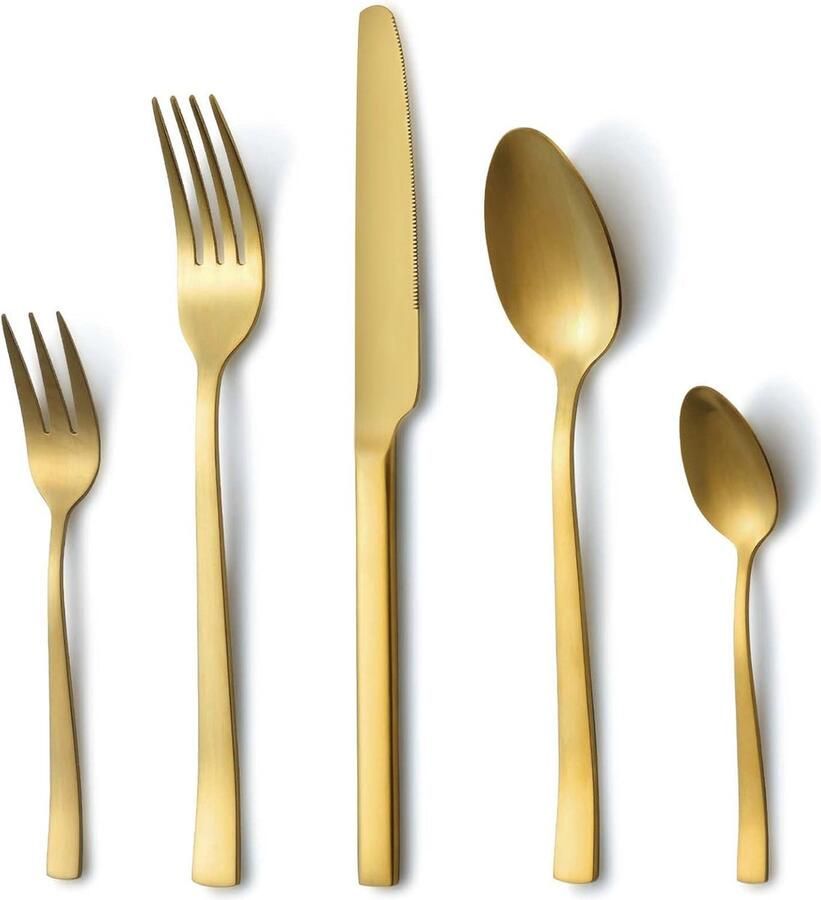 Gouden Bestekset 30-delig voor 6 Personen Vaatwasmachinebestendig Roestvrijstaal