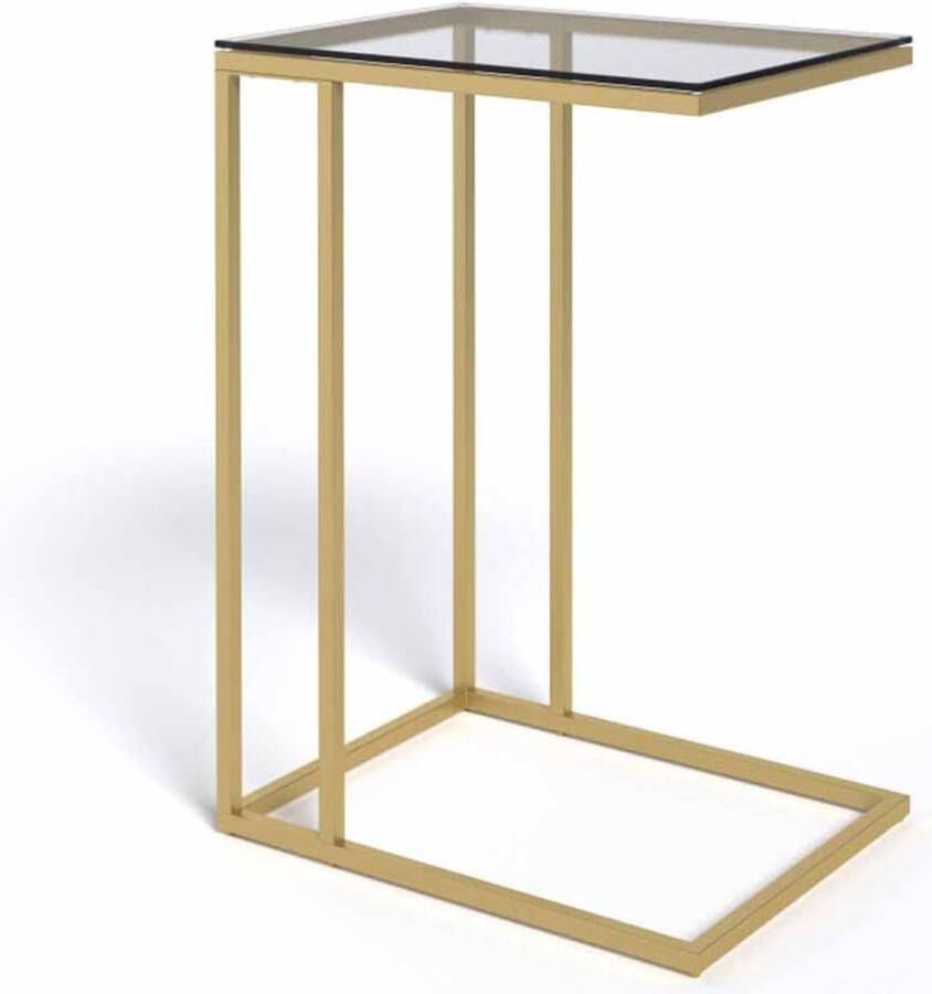 Gouden bijzettafel glazen tafel bijzettafel voor woonkamer grijze bijzettafel voor woonkamer kantoor of slaapkamer laptoptafel salontafel