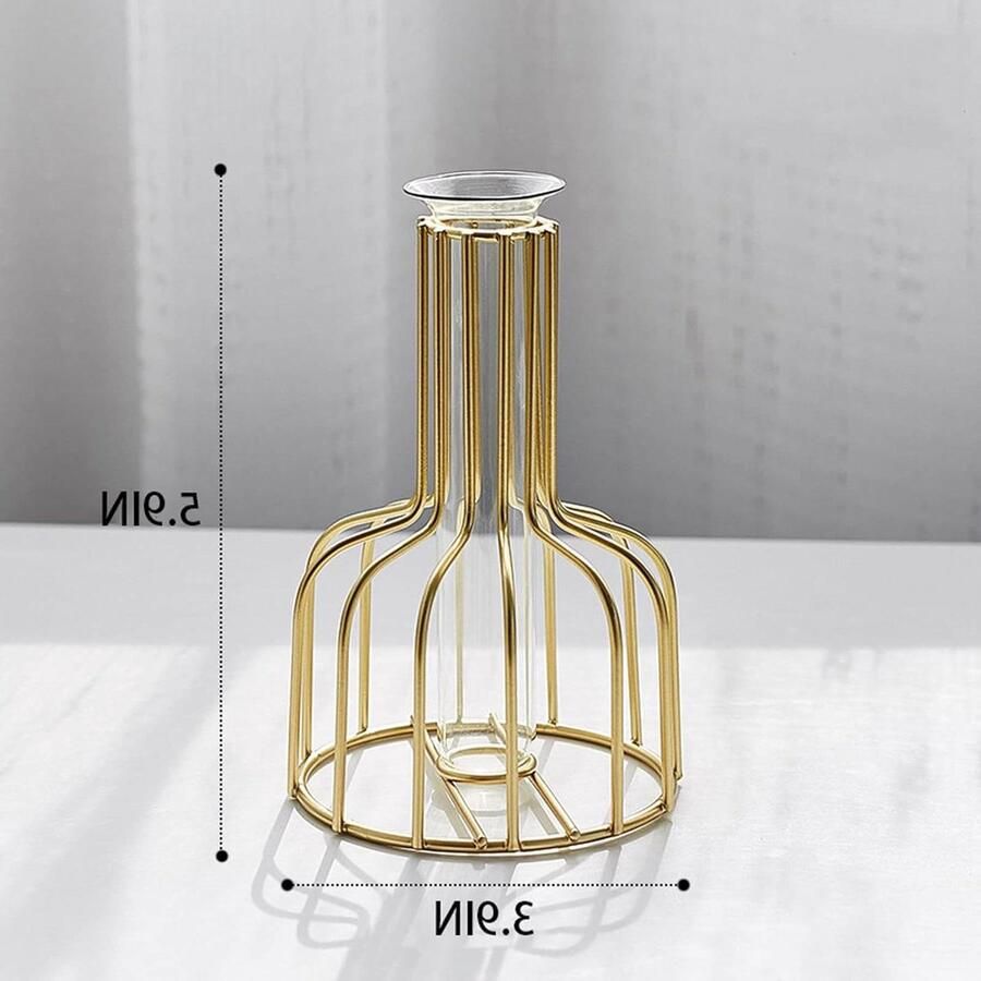 Gouden bloemenvaas metalen frame helder glas reageerbuis vaas decoratief bruiloft tafel bloem decoratie woonkamer 2 stuks