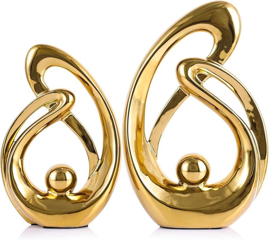 Gouden Decor Accent Porselein Art Mid Century Moderne Decoraties Abstracte Keramische Standbeeld Sculptuur voor Koffietafel Boekenplank Tv Stand Centerpieces