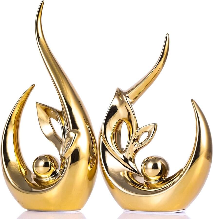 Gouden Decor Accent Porselein Art Mid Century Moderne Decoraties & Gouden Centerpieces voor Tafels Abstract Keramische Standbeeld Sculptuur voor Koffietafel Boekenplank Tv Stand