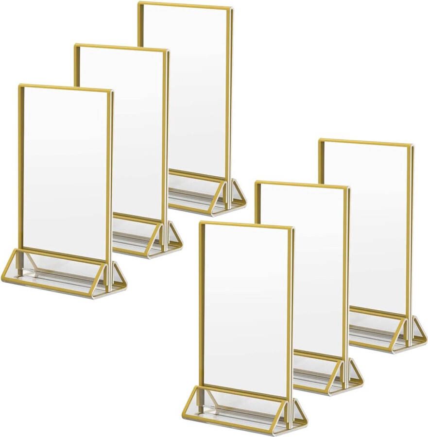 Gouden dubbelzijdige fotolijst 6 stuks acryl bruiloft transparant tafelnummers bruiloft tafelstandaard standaard voor bruiloft tafel nummer menu (10 x 15 cm)