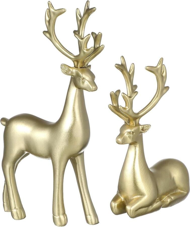 Gouden Elandornament Bureau Inrichting Buiten Ornament Bureaublad Rendier Decoraciones Voor Salas De Casa Decoratie Buiten Rendier Sculptuur Minnaars Hars Centraal Het Set van 2stuks