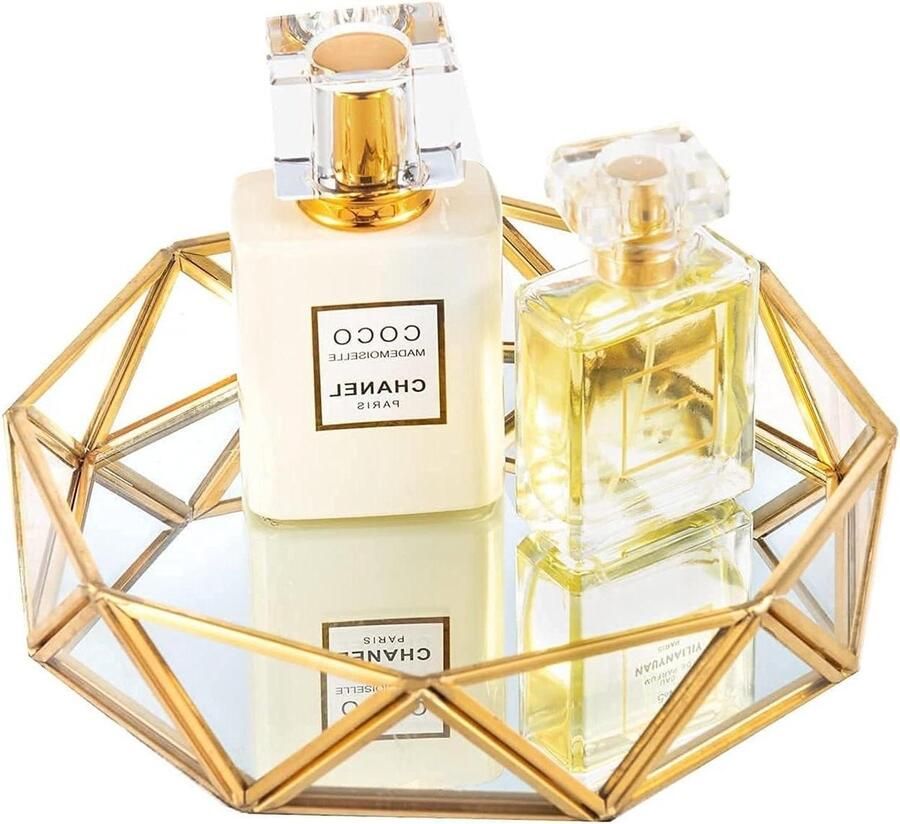 Gouden gespiegeld dienblad Luxe cosmetische lade organizer Make-up sieraden opberger IJdelheid parfum display Decoratieve dressoir lade 7 inch 18 cm