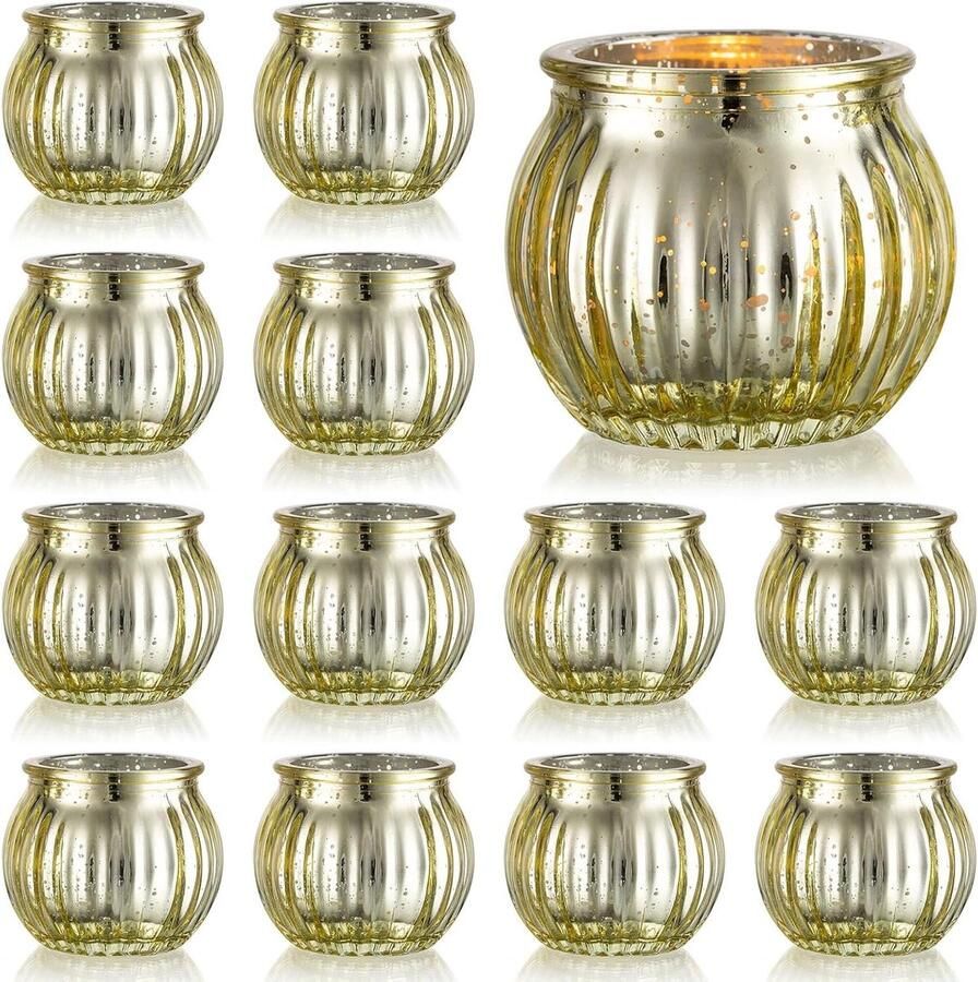 Gouden glazen votief kaarshouders voor theelichtjes set van 12 kwiktheelichthouders voor bruiloft tafel middenstuk vintage kerstdecoratie
