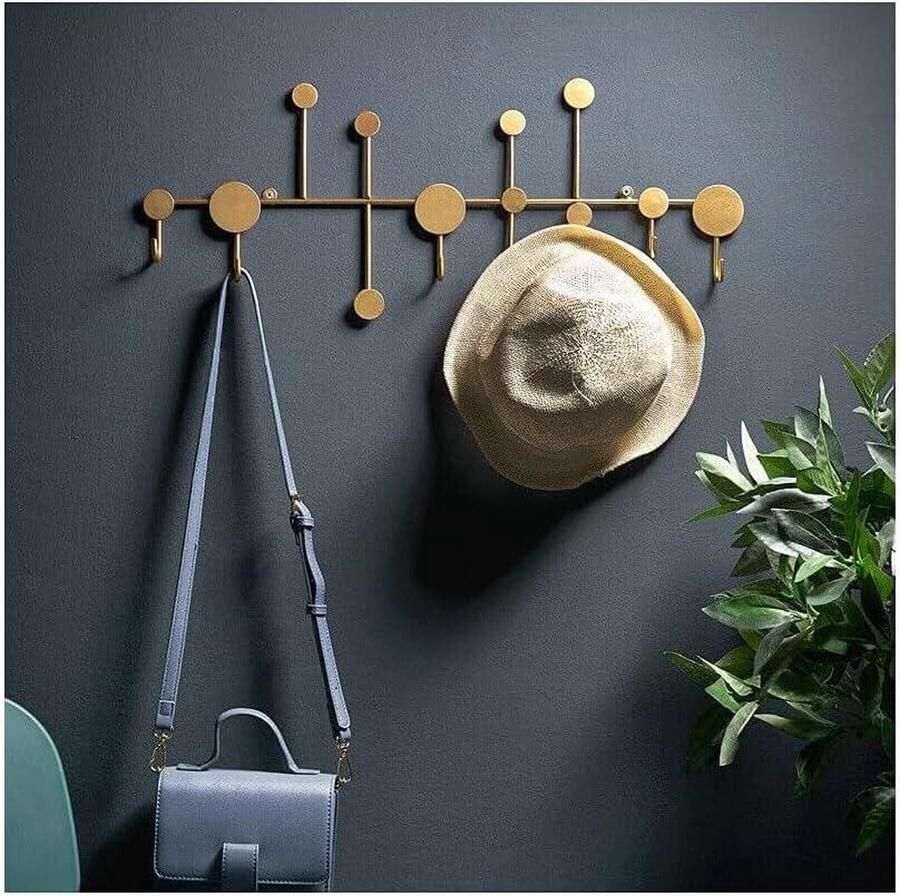 Gouden haaklijst van metaal Wandgarderobe met 6 haken 595 x 3 x 235 cm Kapstok kledinghaken kapstok hangend met plank