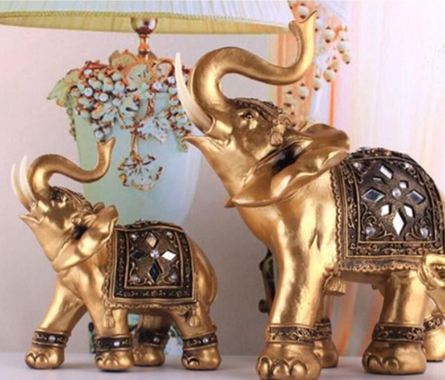 Gouden Hars Olifant Standbeeld Elegante Olifant Sculptuur Geluk Rijkdom Beeldje Ambachten Woonkamer Slaapkamer Kantoor Bureau Decoratie