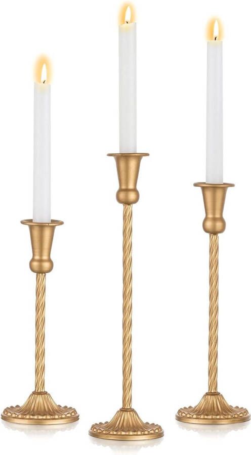 Gouden kaarsenhouder: set van 3 metalen conische kandelaars voor kegels lange kaarsen elegante kaarsenhouders tapse kaarsen voor woonkamer bruiloft open haard eettafel thuis - Foto 1