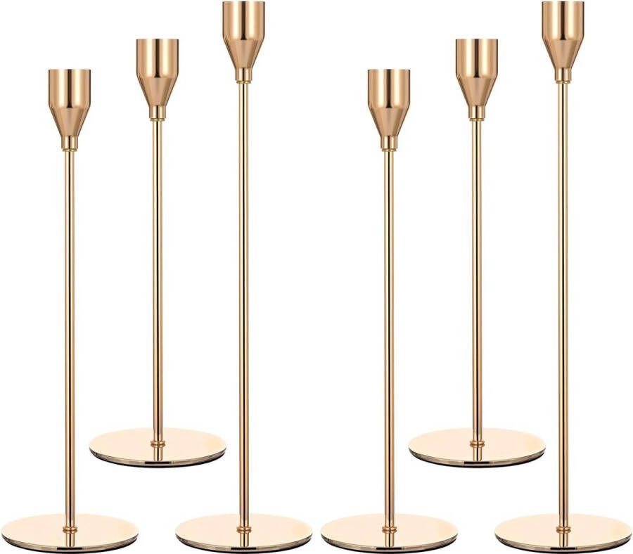 Gouden kaarsenhouder set van 6 gouden kaarsenhouder hoge kaarsenhouder voor conische kaarsen geschikt voor 3 4 inch dikke kaarsen voor huisdecoratie bruiloft eettafel feest diner bij kaarslicht (goud)