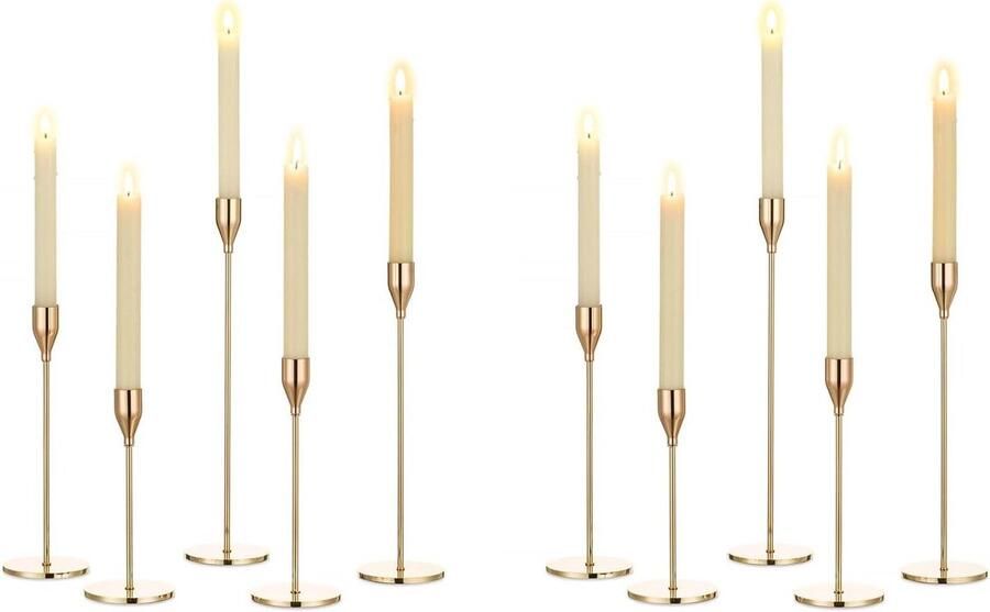 Gouden kaarsenstandaard set van 10 stuks metaal vintage voor bruiloft feest Kerstmis eettafel tafeldecoratie modern woonkamer staafkaarsen hoog