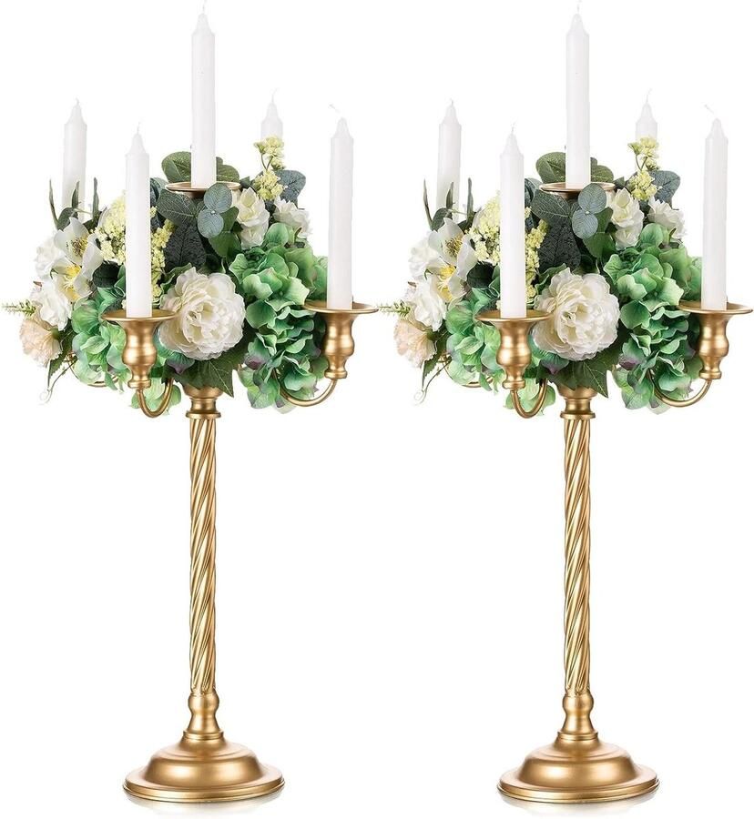 Gouden Kaarshouder 53cm voor Kerst Eettafel Metalen Kandelaars Houder voor Bruiloft Decoraties Hoge Kandelaars Middelpunt voor Diner Advent Pasen