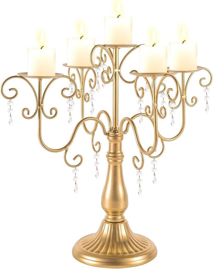 Gouden Kandelaar 15 3 inch 5 Arm Kristallen Kaarsenhouder voor Tafels en Decoratie