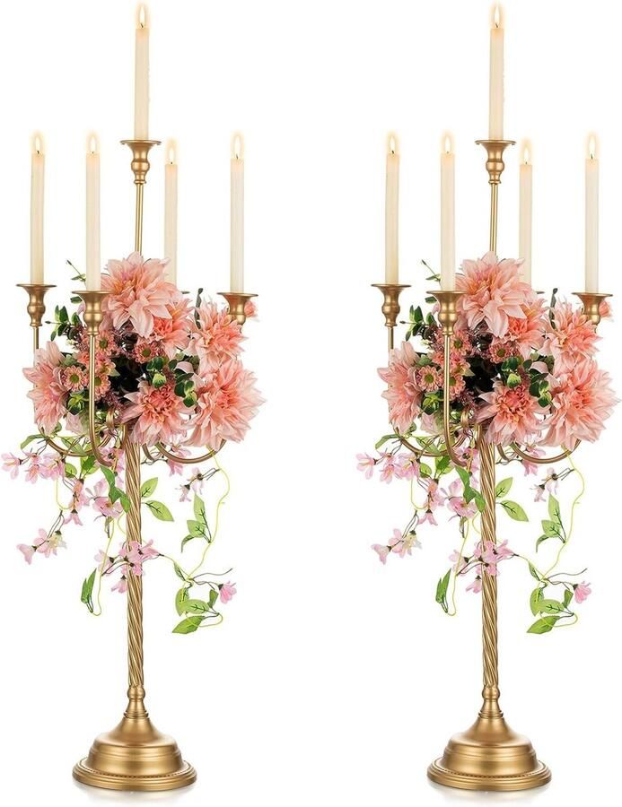 Gouden Kandelaar 94cm Hoog 5 Arm Vloer Staande Kandelaars Kerst Tafel Centrepiece Vintage Candleardra Voor Bruiloft Receptie Vakantie Feest Schoorsteenmantel