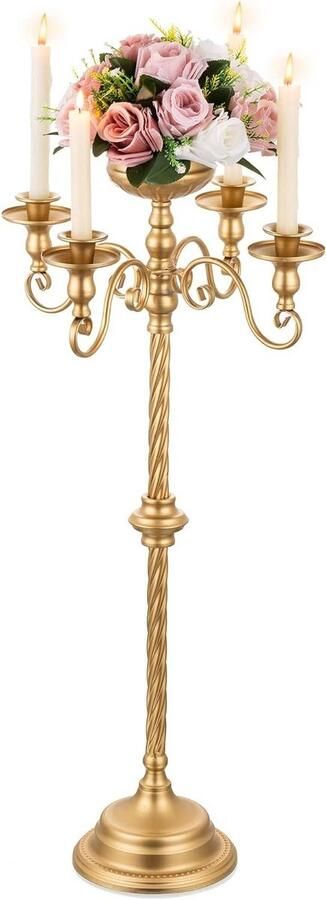Gouden Kandelaar Houder 85cm Tall 5-armen Kaarsenstandaard Metalen Vloer Taper Decoratieve Eettafel Centerpiece Kerstverjaardag