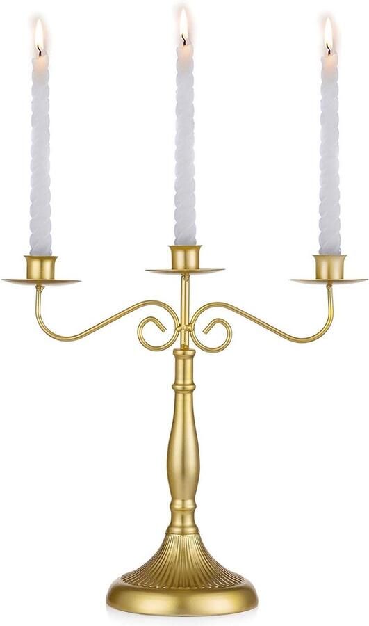 Gouden Kandelaar Houder Voor Conische Kaarsen Kaarsvertoning Kaars Middelpunt Eettafel Bruiloft Kerk Evenementen Feest Kerst Open Haard Schoorsteenmantel Decor 1 st