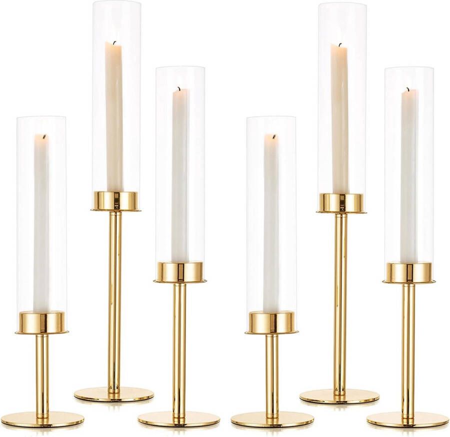 Gouden Kandelaar Kaarshouders Set Van 6 Voor Bruiloft Tafelstukken 48cm Hoge Taper Kaarshouders Voor Kaarslicht Diner Glas Hurricane Kaarshouder Voor Eetkamer Koffietafel Decor