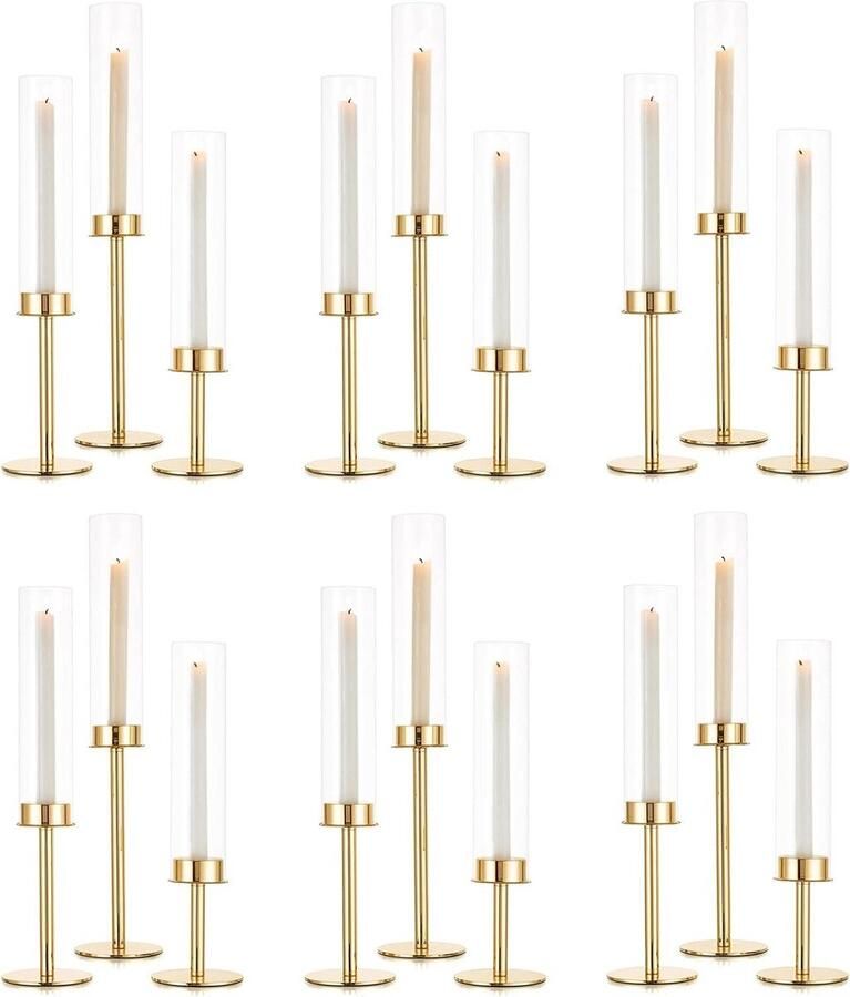 Gouden Kandelaars Houders voor Bruiloft Tafel Centerpiece 48cm Hoog Taper Kandelaars Verwijderbaar Glas Decoratieve Orkaan Kandelaars Open Haard Mantel Diner Tafel Decor
