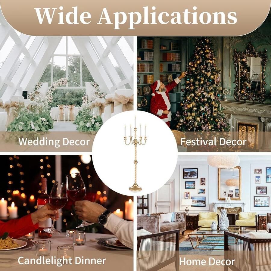 Gouden Kandelaars Vintage Metalen Kaarsenstandaard Houders 88cm Lengte Kersttafel Centerpieces 5 Takken Kaarsenhouder Eettafel Bruiloft Feest Verjaardag