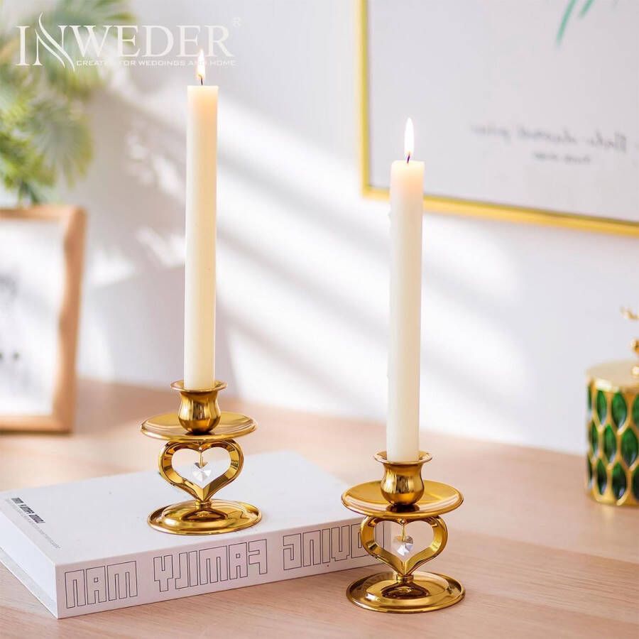 Gouden kandelaars voor taper kaarsen Set van 2 metalen kandelaars houder vintage kandelaar houders met kristallen hanger voor bruiloft kerst tafel centerpieces thuis woonkamer decoratie