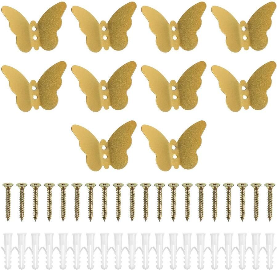 Gouden kapstokhaken vlindervorm set van 10 hoogwaardig staal