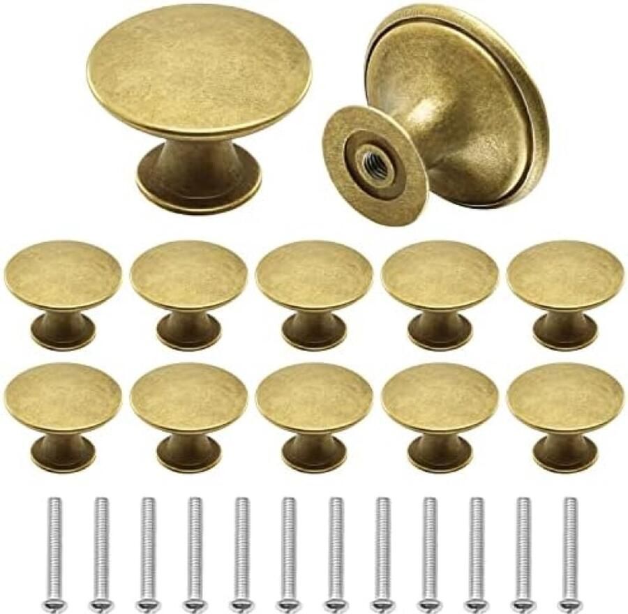 Gouden kast deurknop paddestoel lade knop enkel gat ronde lade trekhandvat met bijpassende schroeven 12 stuks (goud vintage brons)