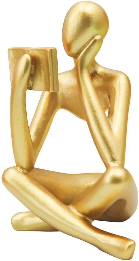 Gouden lezende vrouw standbeeld denker sculptuur abstract kunstfiguur moderne esthetische decoratie voor thuis woonkamer slaapkamer kantoor plank tafel of bureau