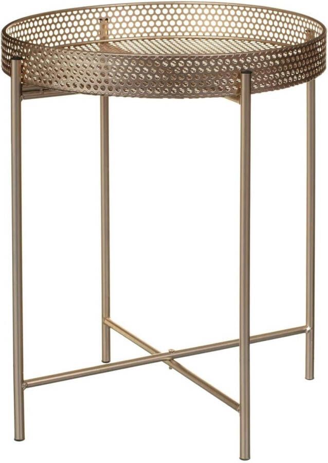 Gouden metalen bijzettafel moderne eigentijdse bijzettafel met dienblad tafelblad ronde zijtafel nachtkastje woonkamer meubels displayunit voor woondecoratie H47 x B43 x D43 cm