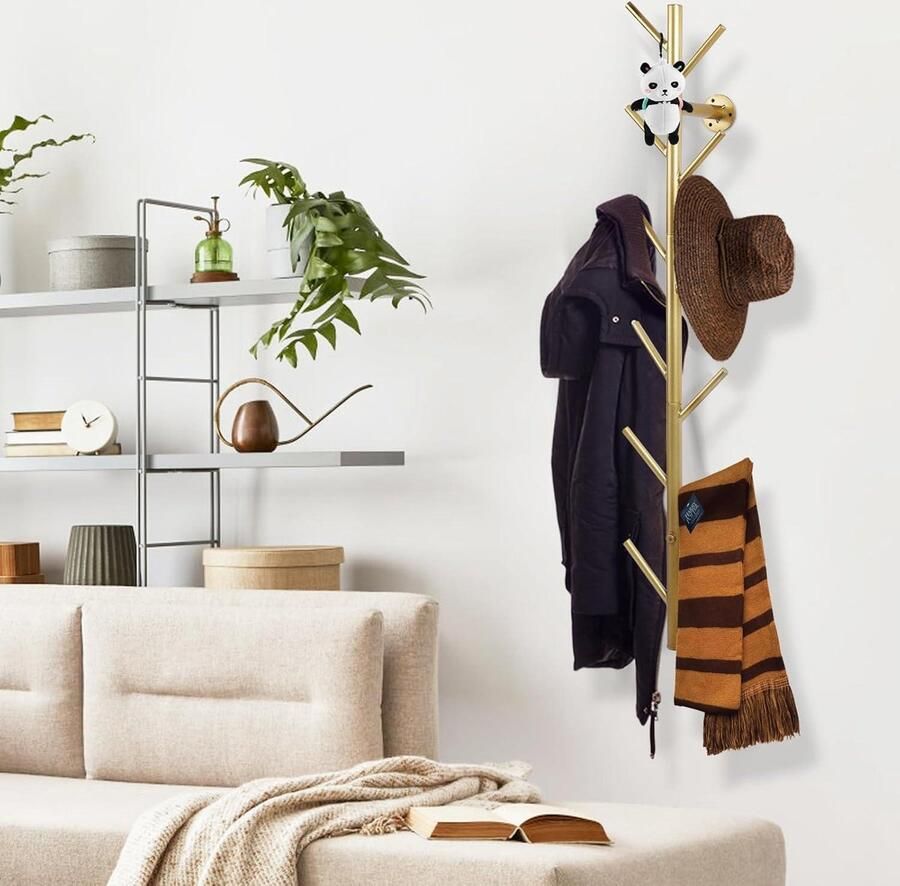 Gouden metalen boomtak wandkapstok 100 cm lang Ruimtebesparend en eenvoudig te installeren 11 haken Woonkamer slaapkamer