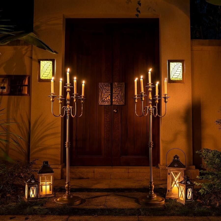 Gouden Metalen Kaarsenhouder 5-armen Kandelaar Antieke Vloer Kandelaar Decoratieve Eettafel Middelpunt Voor Bruiloft en Evenement 124cm Hoog