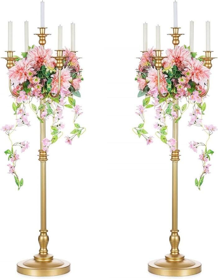 Gouden Metalen Kaarsenhouder Set van 2 Kandelaar Antiek Vloer Kandelaar Decoratieve Eettafel Middelpunt Bruiloft Evenement Partij 124cm Hoog vloerkandelaar