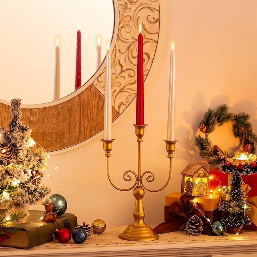 Gouden Metalen Kandelaar 3-Armige Kandelaar voor Eettafel 1 stuk 29 5 cm