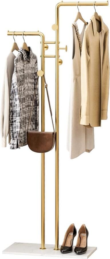 Gouden metalen kapstok 170 cm jasrek met 5 haken staand voor thuis en kantoor