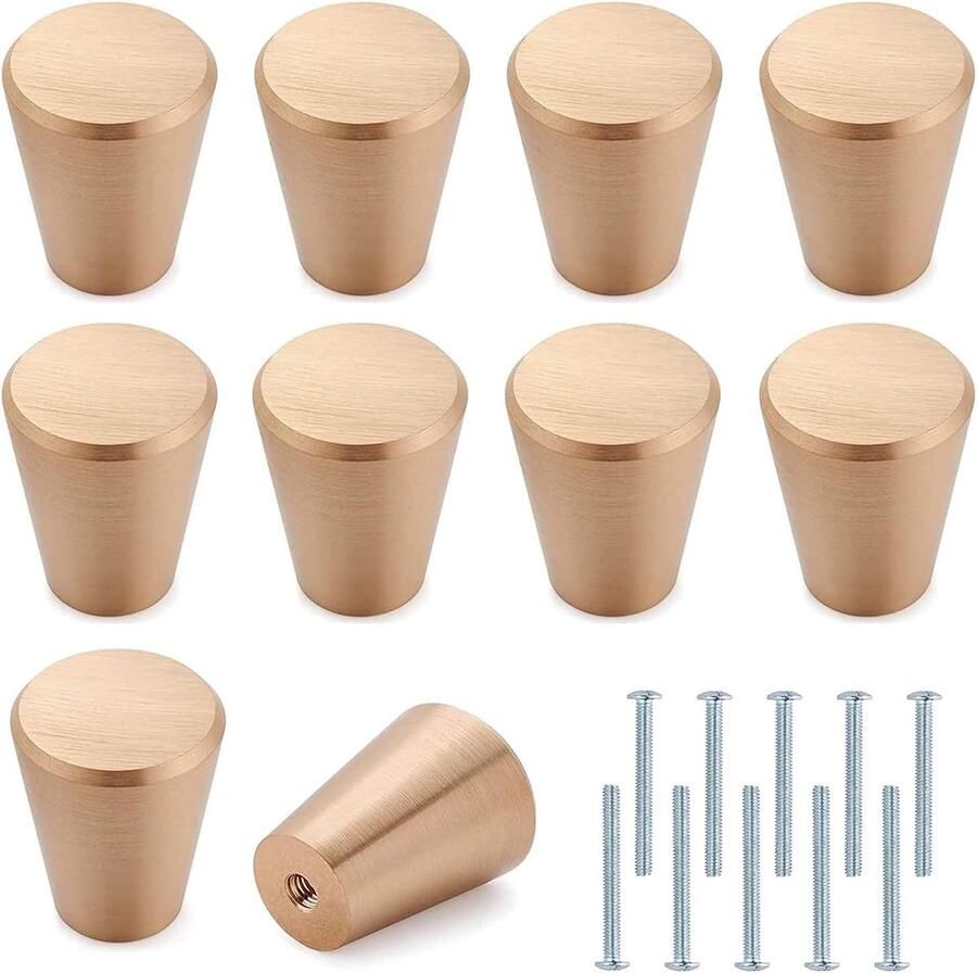 Gouden metalen kastknoppen 10 stuks voor kasten en laden aluminium