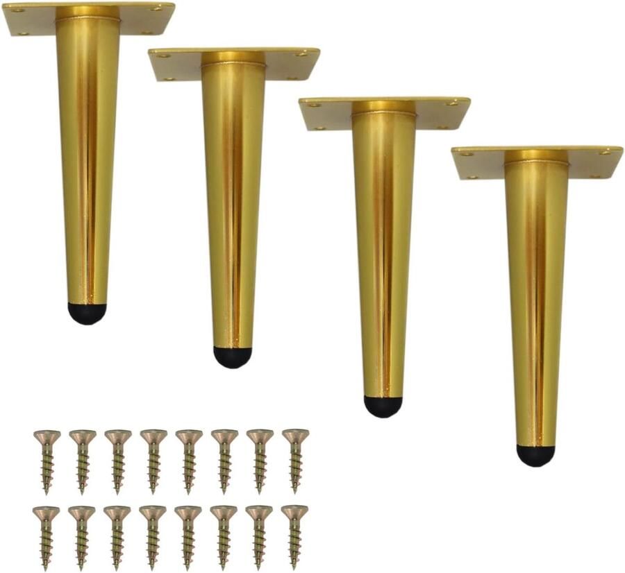 Gouden metalen meubelpoten robuuste rechte meubelpoten doe-het-zelf moderne vervangende poten voor kast bank stoel Metalen kastpoten Taps toelopende meubelpoten Salontafelpoten set van 4 (goud 4)