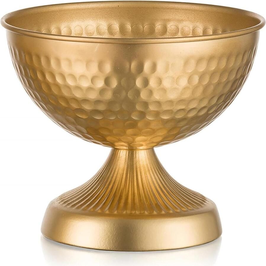 Gouden Metalen Urnenvaas 15cm Hoog Kleine Vintage Vazen Elegante Urnenbak voor Bloemenarrangement Unieke Gehamerde Kom Vaas Tafel Woonkamer Slaapkamer Home Decor