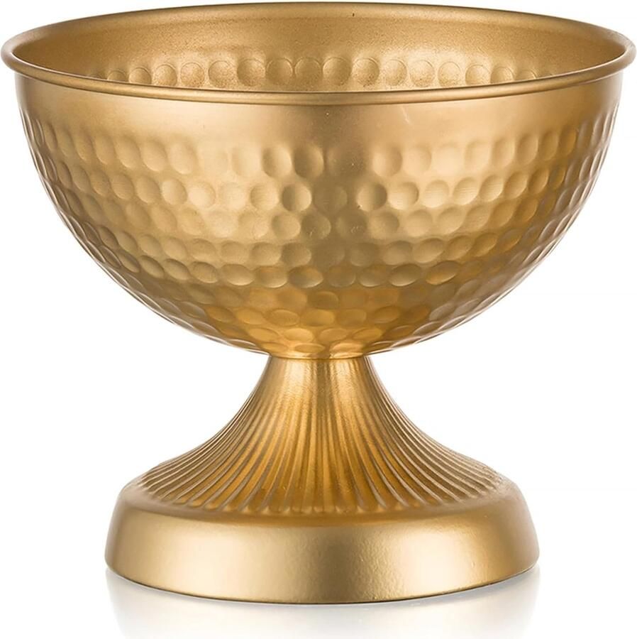 Gouden Metalen Urnenvaas 15cm Hoog Kleine Vintage Vazen Elegante Urnenbak voor Bloemenarrangement Unieke Gehamerde Kom Vaas voor Tafel Woonkamer Slaapkamer Home Decor