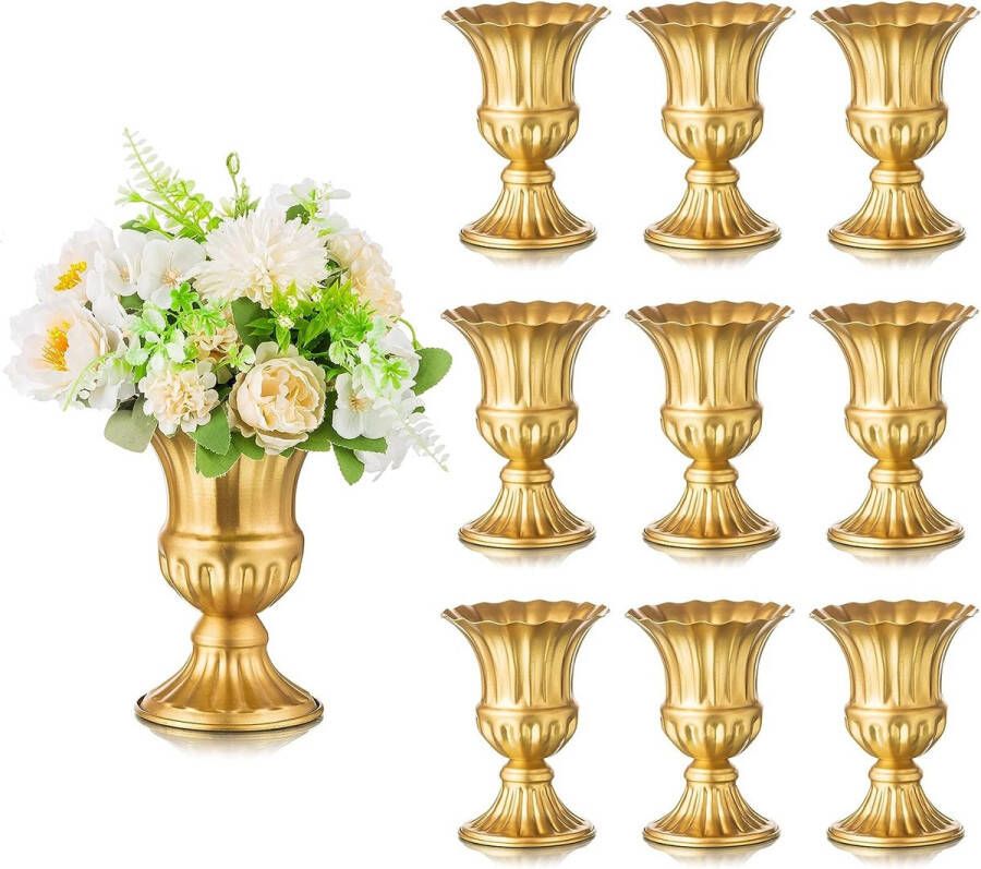 Gouden metalen vaas voor bruiloft 10 stuks kleine bloemenvaas decoratie bruiloft middenstukken vintage trompetvaas urnplanter voor woonkamer keuken kantoor keuken en tafel 16 cm