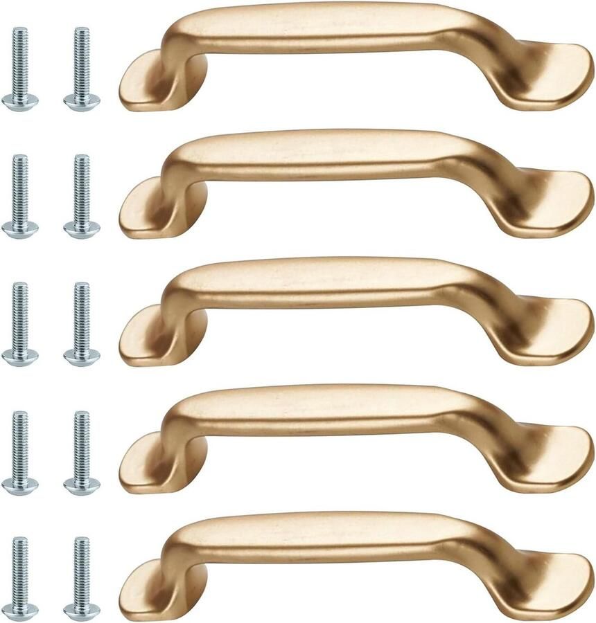 Allecto Plus Set van 5 Gouden Meubelgrepen Moderne Handgrepen Keukenkast Handgrepen Aluminium Handgrepen Inclusief Schroeven Meubelgrepen voor Keukenkasten Ladekast Kastmeubelen