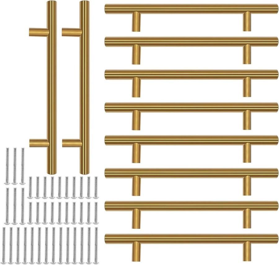 Gouden Meubelgrepen T-Stanggreep Roestvrij Staal 128mm 10 Stuks Keukenhandgrepen Ladegrepen