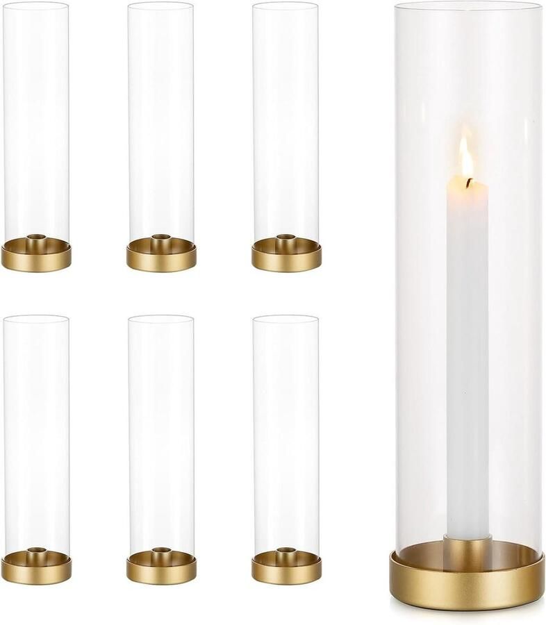 Gouden Orkaan Kaarshouders Set Van 6 Metalen Kandelaar Houders Voor Bruiloft Tafelstukken Decoratieve Taper Kaarshouder Met Glas Eetkamer Koffietafel Decoratie