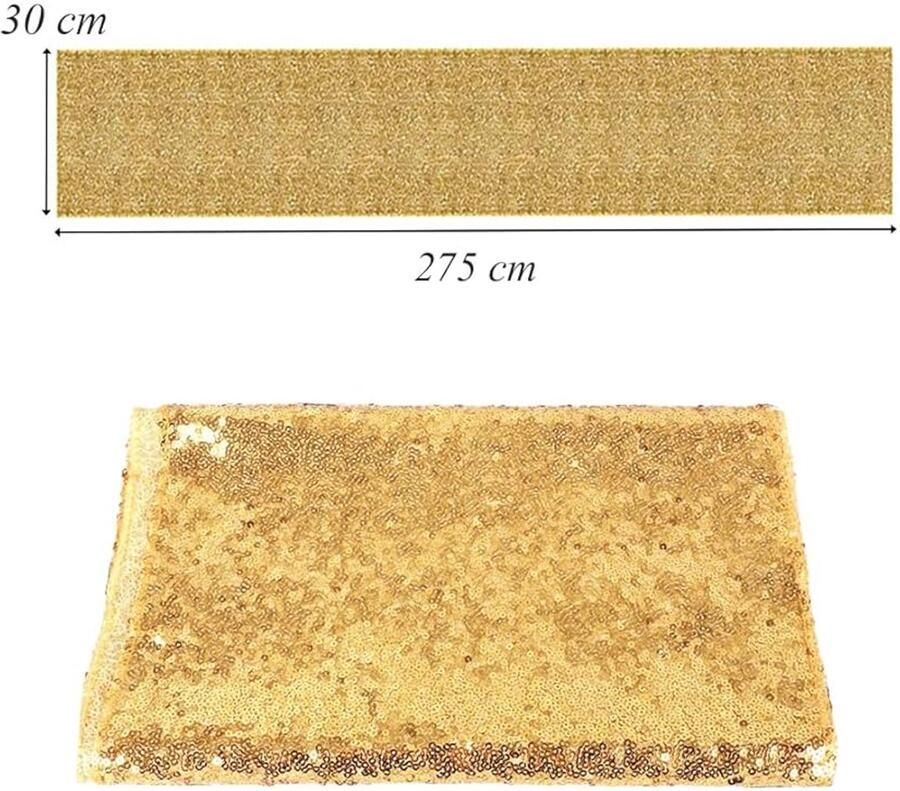 Gouden pailletten tafelloper decoratie voor feest 1 stuk polyester 30 x 275 cm