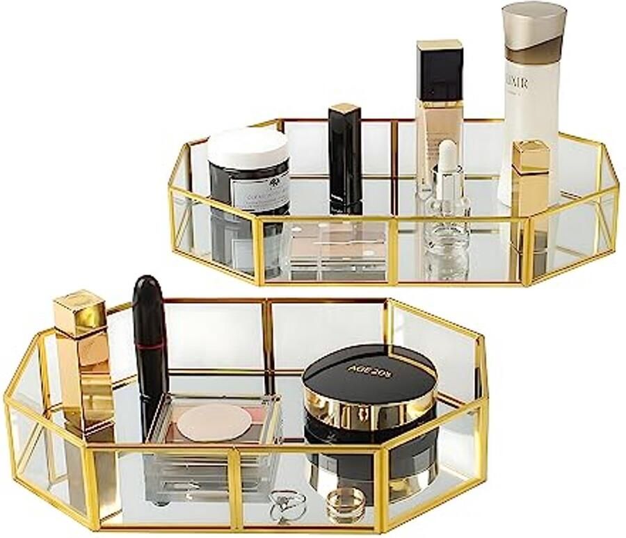 Gouden Parfum Dienbladen met Metalen Frame en Grote Spiegel voor Dressoir en Badkamer