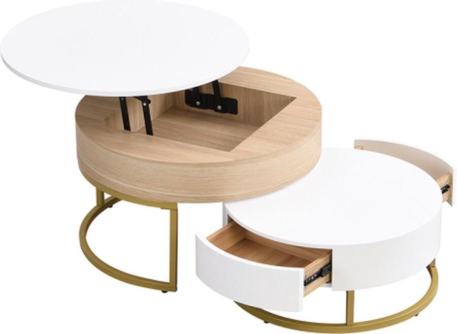 Zonder merk Gotagee Gouden Salontafel 2 Set Opklapbare Salontafel Combinatie Bijzettafel Met Twee Laden