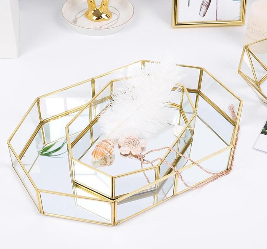 Gouden Spiegel Dienblad voor Sieraden & Parfum Multifunctioneel Decoratie Lade Make-up Organizer voor Tafel of Dressoir 20cm Breedte