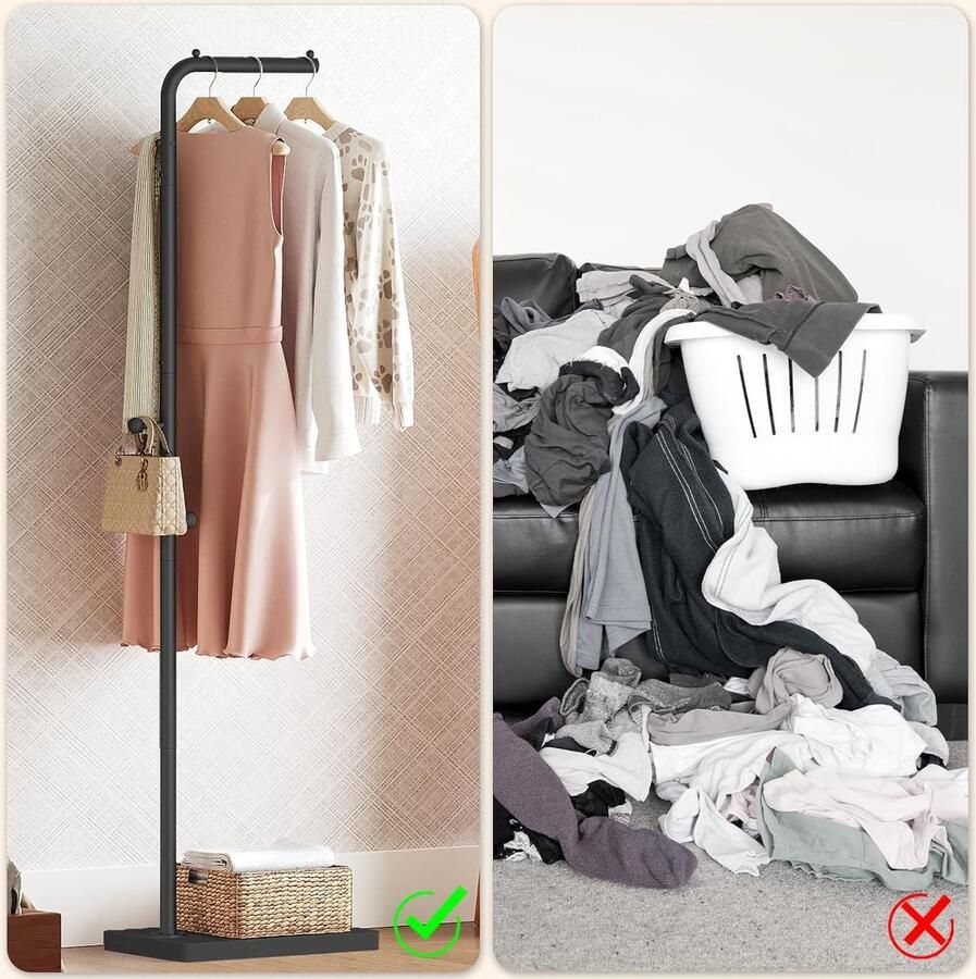 Gouden staande kapstok – kledingrek met 3 haken en stevige verdikte basis ideaal voor entree woonkamer of slaapkamer zwart