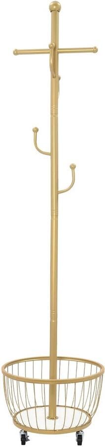 Gouden Staande Kapstok met Opbergbak Coathanger met Wielen voor Hal Duurzaam Carbon Staal Moderne Kledingrek voor Slaapkamer en Woonkamer Multifunctionele Kapstok met 6 Haken