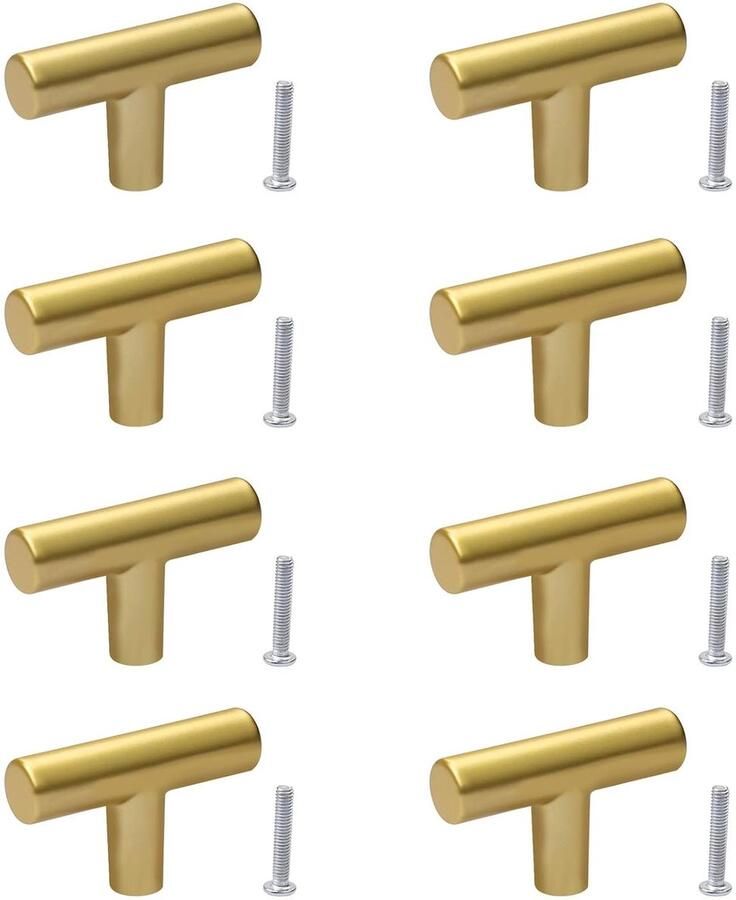 Gouden T-staafgrepen voor kasten 8 stuks Aluminium legering Modern design