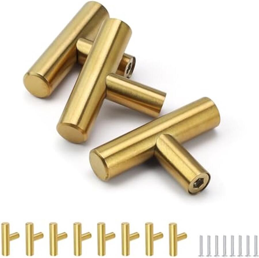 Gouden T-vormige Meubelgreep (8-delig) van Roestvrij Staal Perfect voor Keukenmeubels Kasten en Laden